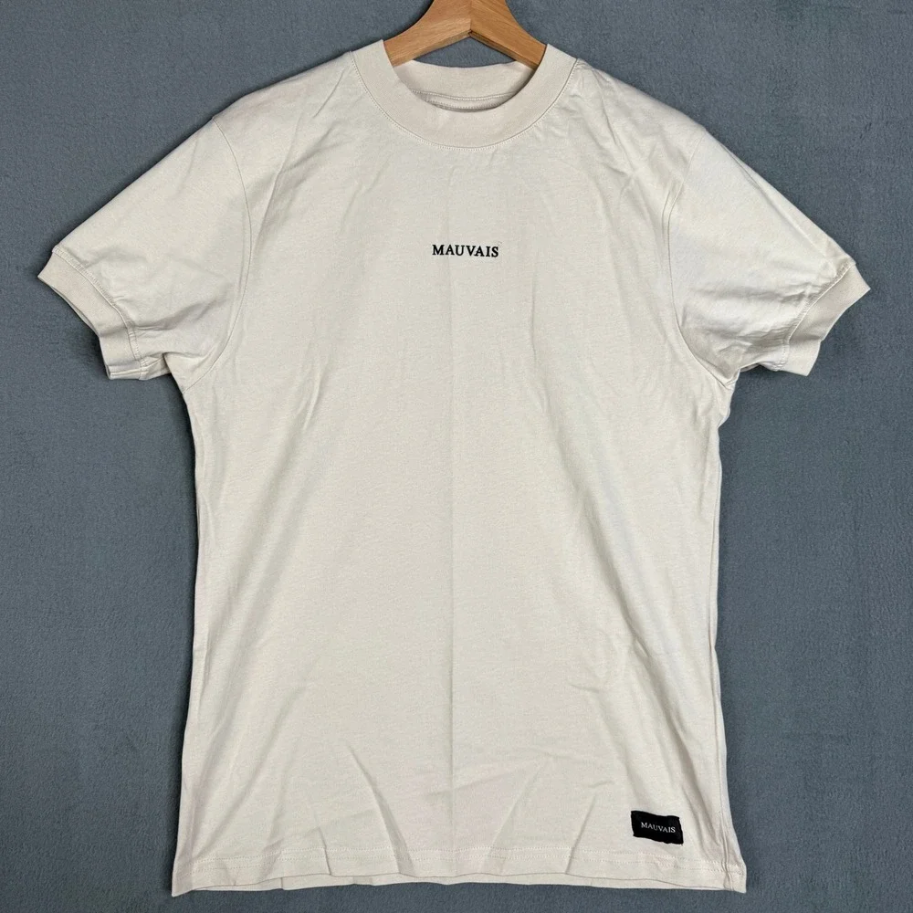 MAUVAIS T Shirt Cream 100% Cotton Short sleeve‎ Crew Neck Basic Logo Size S